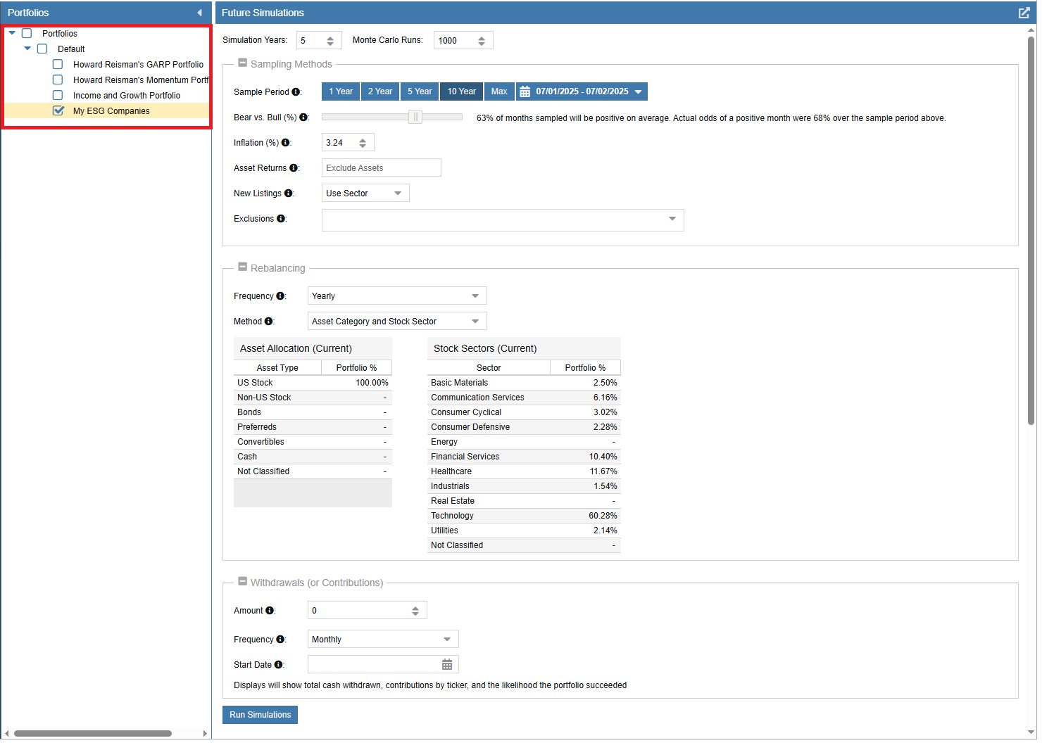 Future Simulations Portfolio Navigation