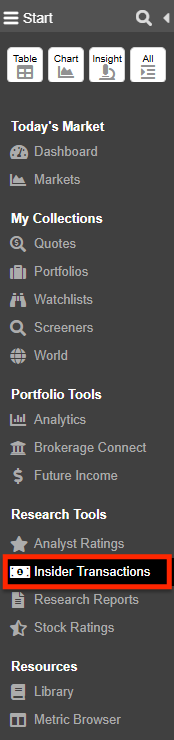 Click to enlarge Insider Transactions Start Menu