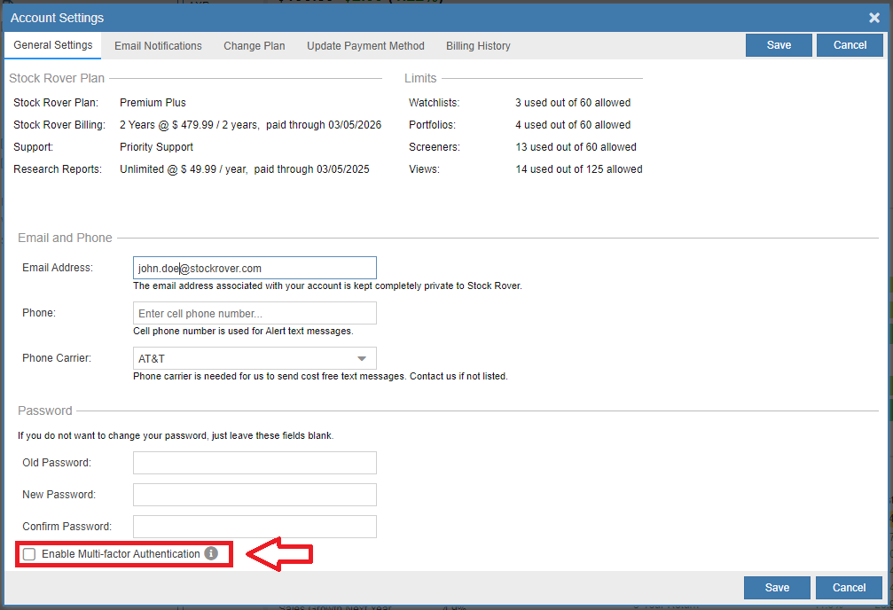 account settings