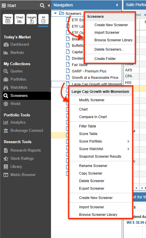 right-click navigation panel