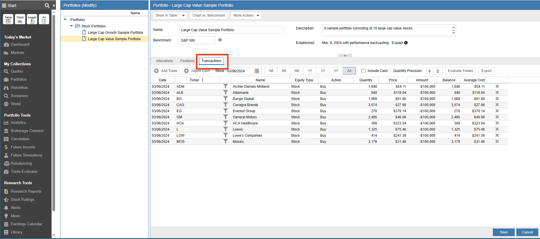 Show Transactions