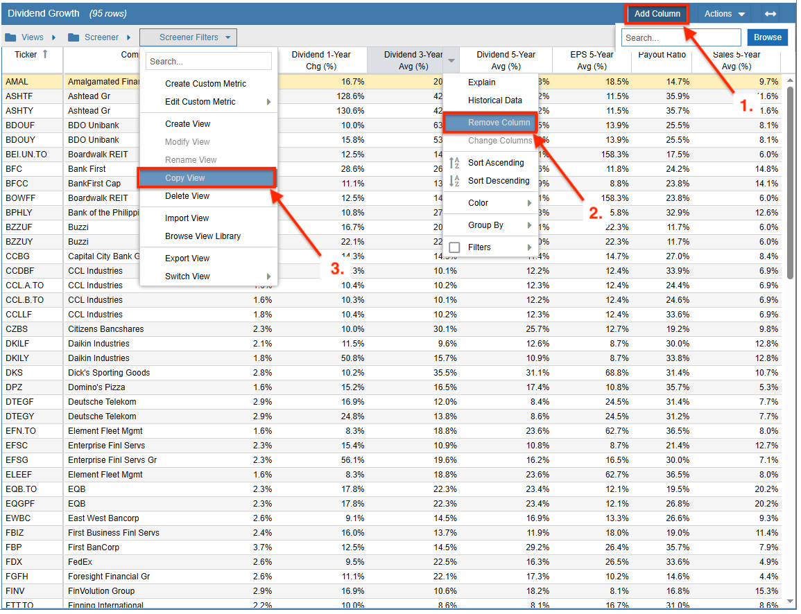 update screener filters view
