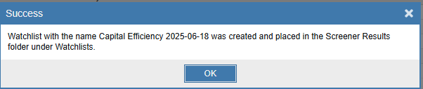 confirm snapshot of screener