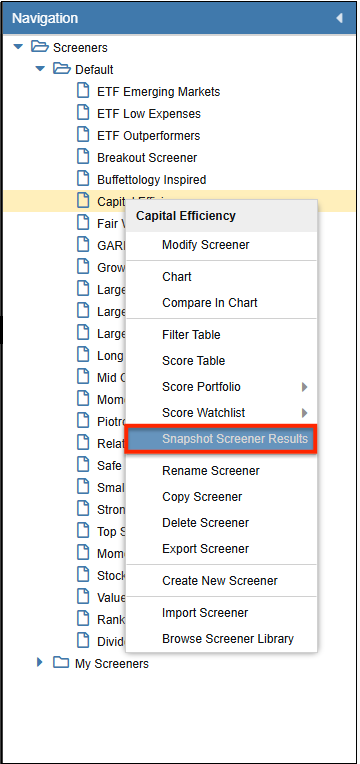 launch snapshot of screener