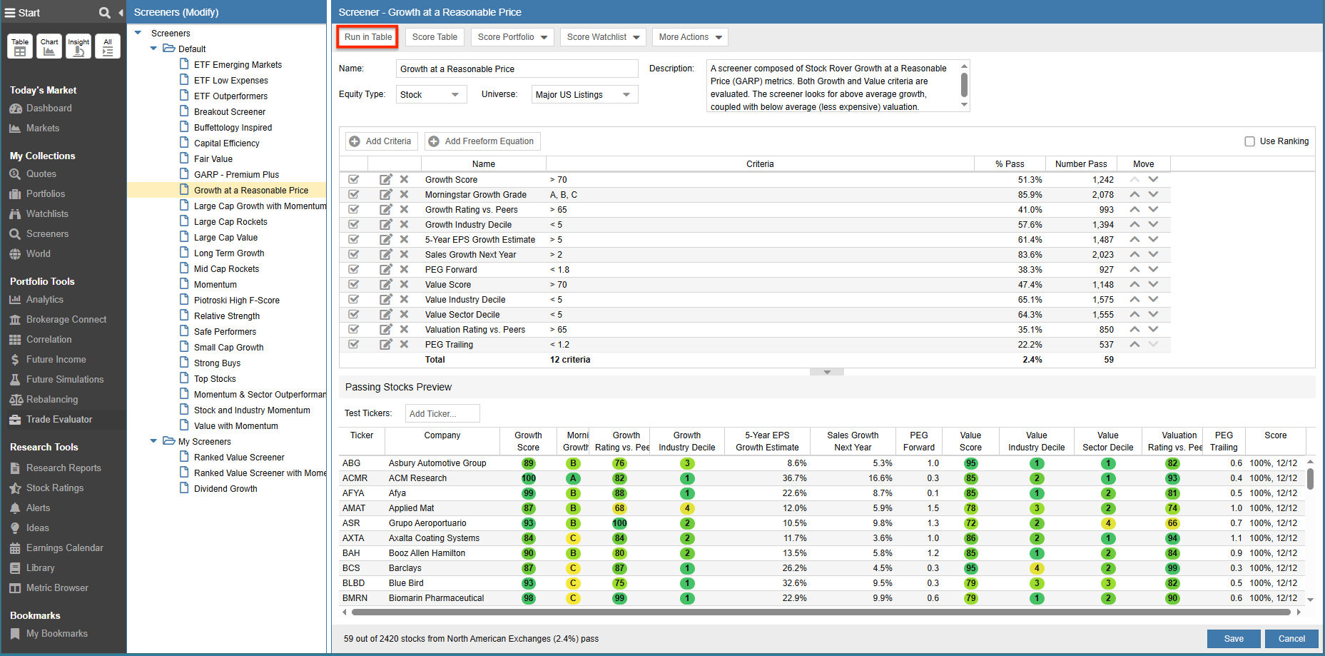 Run Screener