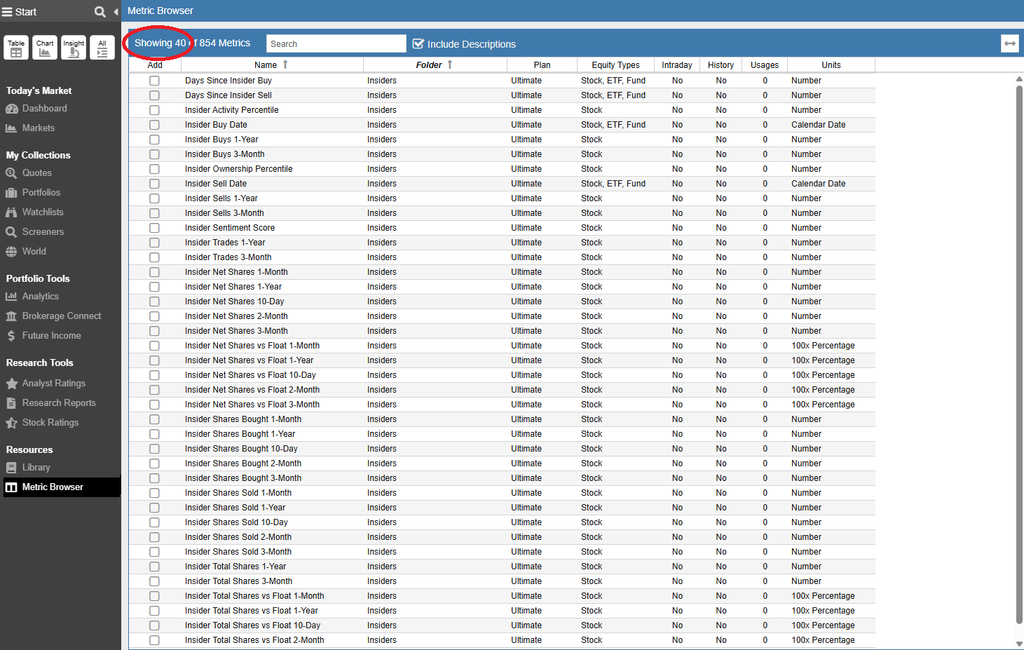Click to enlarge Metric Browser