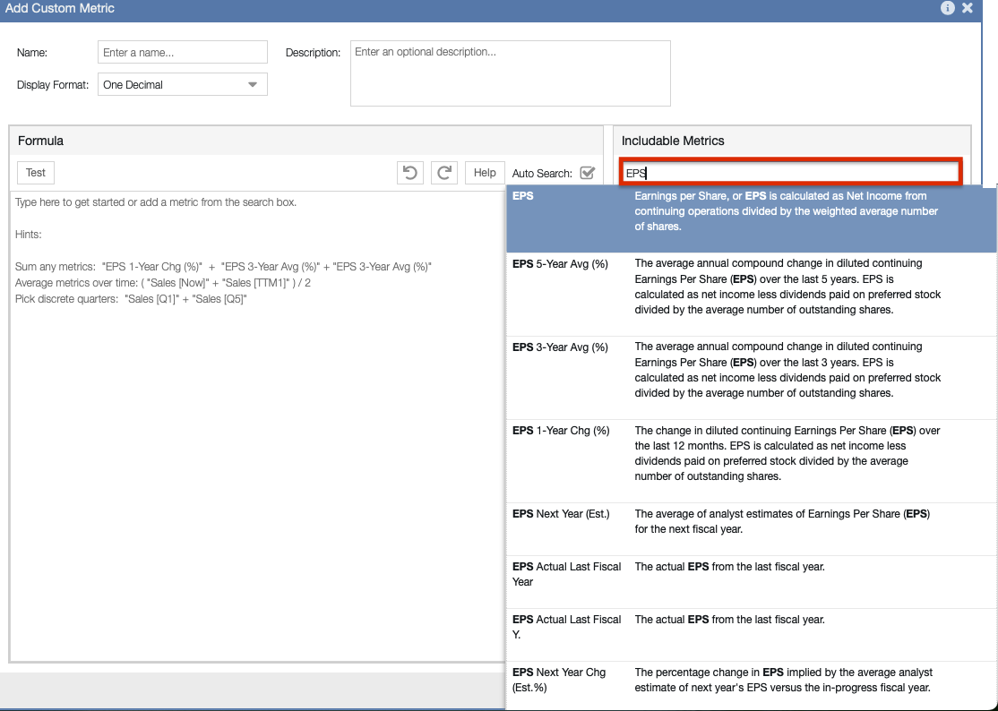 Click to enlarge Add a Custom Metric Window